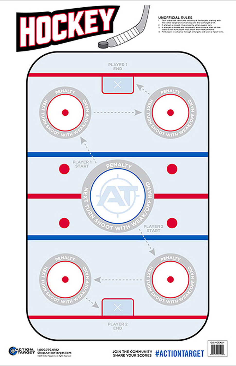 Action Target GSHOCKEY100 Hockey Entertainment Paper Hanging Target 23" x 35" Blue/White 100 Per Box