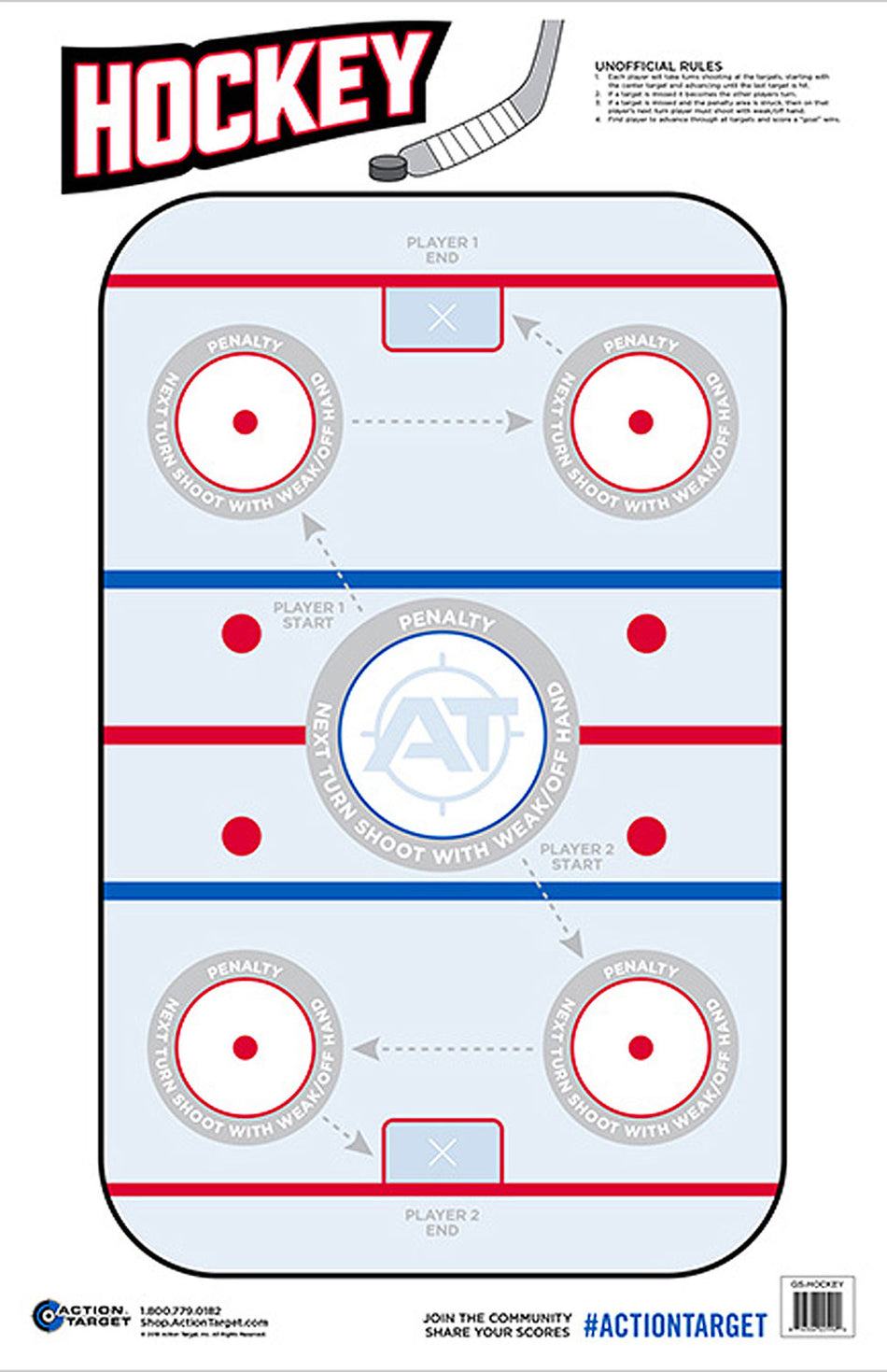 Action Target GSHOCKEY100 Hockey Entertainment Paper Hanging Target 23" x 35" Blue/White 100 Per Box
