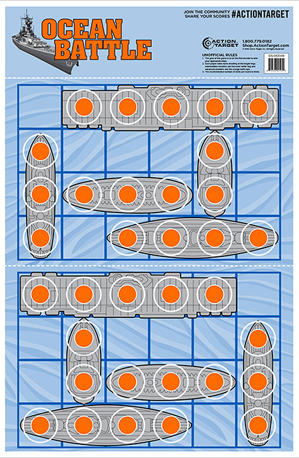 Action Target GSOCEAN100 Ships Entertainment Paper Hanging Target 23" x 35" Blue/Red 100 Per Box