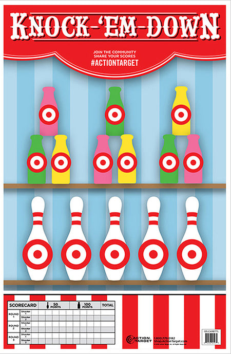 Action Target GSCARBTTL100 Knock-'Em-Down Bottles/Pins Entertainment Paper Hanging Target 23" x 35" Multi-Color 100 Per Box