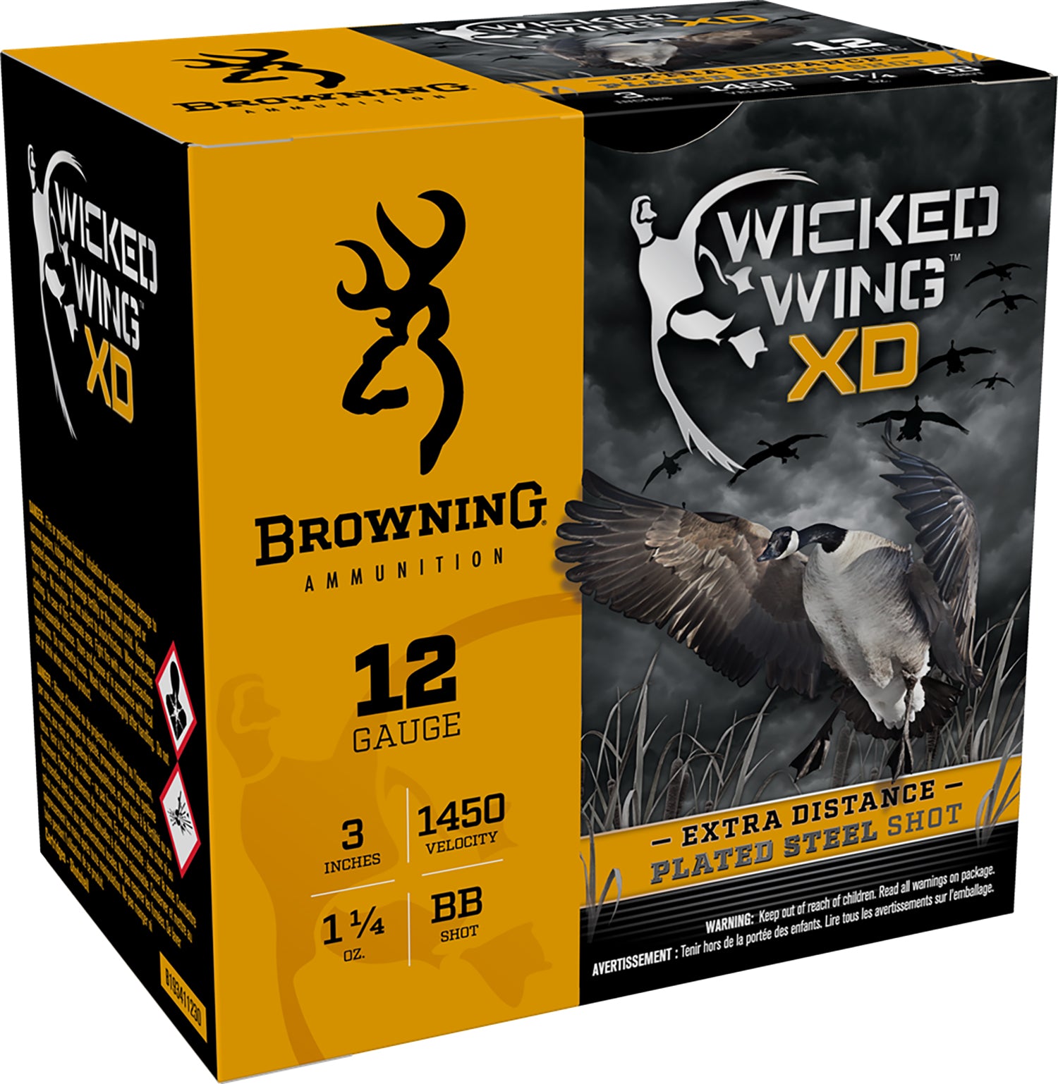 Browning B193411230 Wicked Wing XD Extra Distance 12 Gauge 3" 1-1/4oz BB 1450 fps