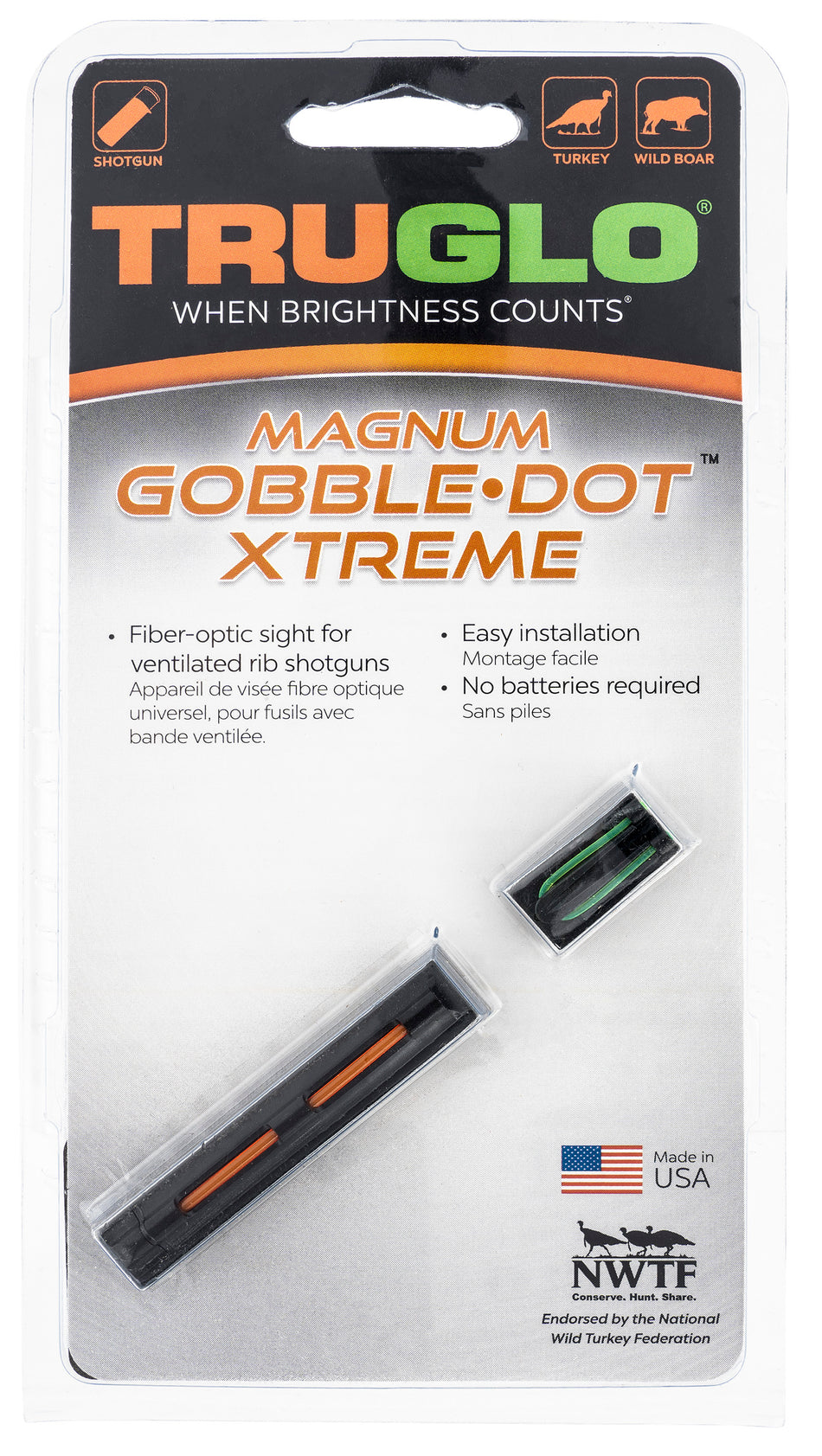 TruGlo TG941XA Magnum Gobble-Dot Xtreme Universal Shotgun Fiber Optic Sight Red/Green 0.25 Inch Rib