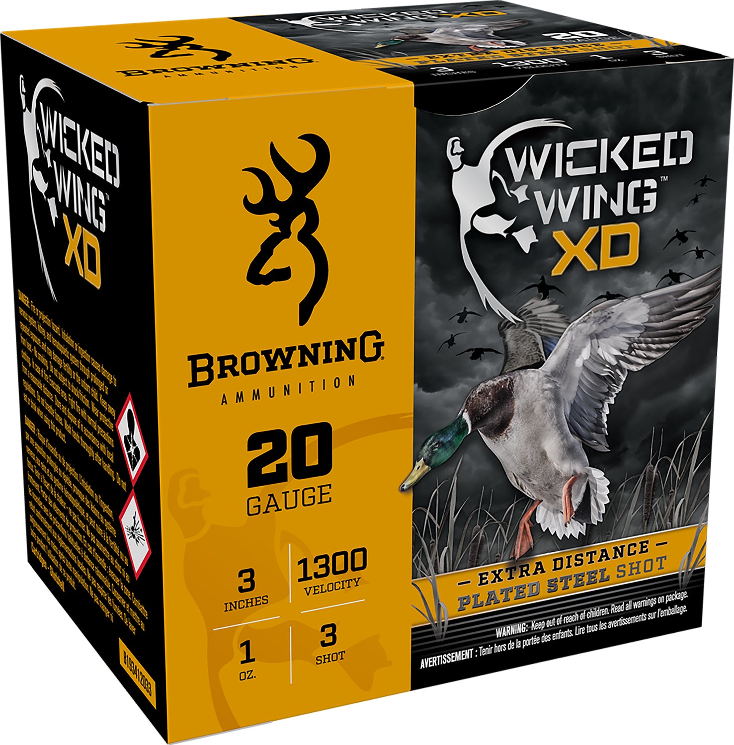 Browning B193412033 Wicked Wing XD Extra Distance 20 Gauge 3" 1oz 3 Shot 1300 fps