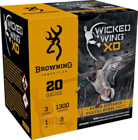Browning B193412033 Wicked Wing XD Extra Distance 20 Gauge 3" 1oz 3 Shot 1300 fps