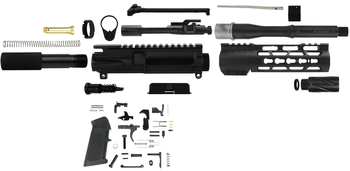 TacFire SSPK300LPK7K AR-15 Pistol Build Kit 300 Blackout 7.5" KeyMod Black Steel