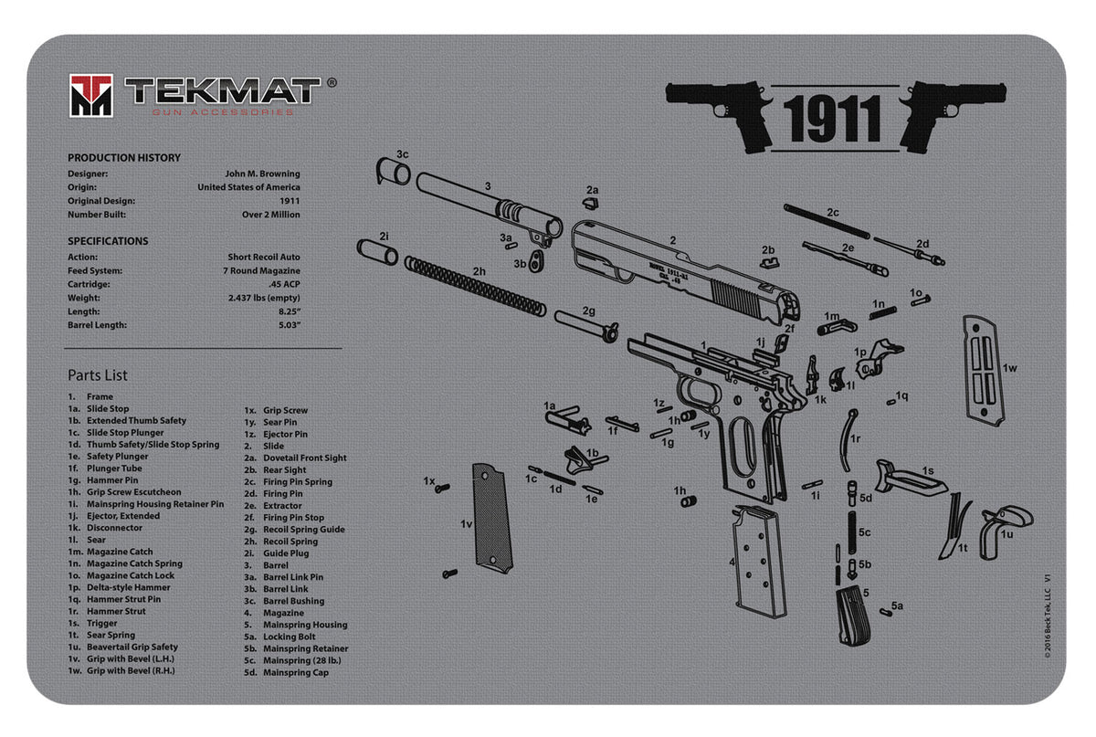 TekMat TEKR171911GY 1911 Diagram Cleaning Mat Gray Rubber 11x17