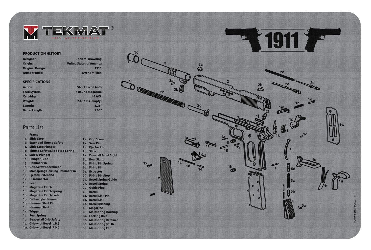 TekMat TEKR171911GY 1911 Diagram Cleaning Mat Gray Rubber 11x17