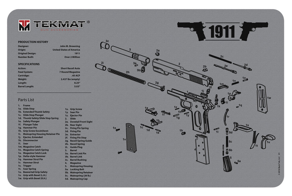 TekMat TEKR171911GY 1911 Diagram Cleaning Mat Gray Rubber 11x17