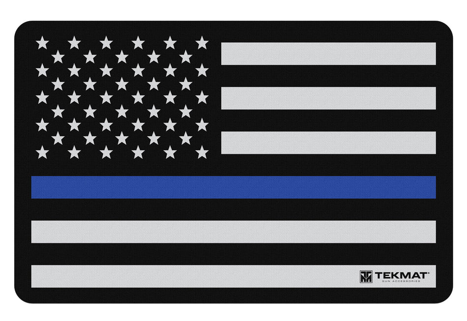 TekMat TEKR17POLICE Blue Line Police Support Cleaning Mat Black/White/Blue 11x17
