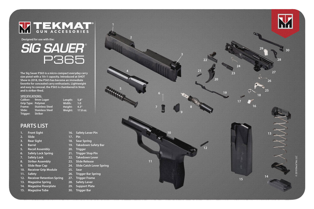 TekMat TEKR17SIG9365 Sig Sauer P365 Parts Diagram Cleaning Mat Multi-Color 11x17