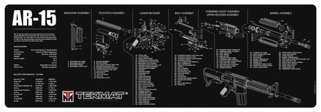 TekMat AR-15 Parts Diagram Gun Cleaning Mat Black/White Rubber 12"x36"