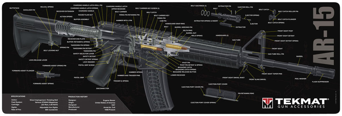 TekMat AR-15 3D Cutaway Gun Cleaning Mat Black/White Rubber 12"x36"