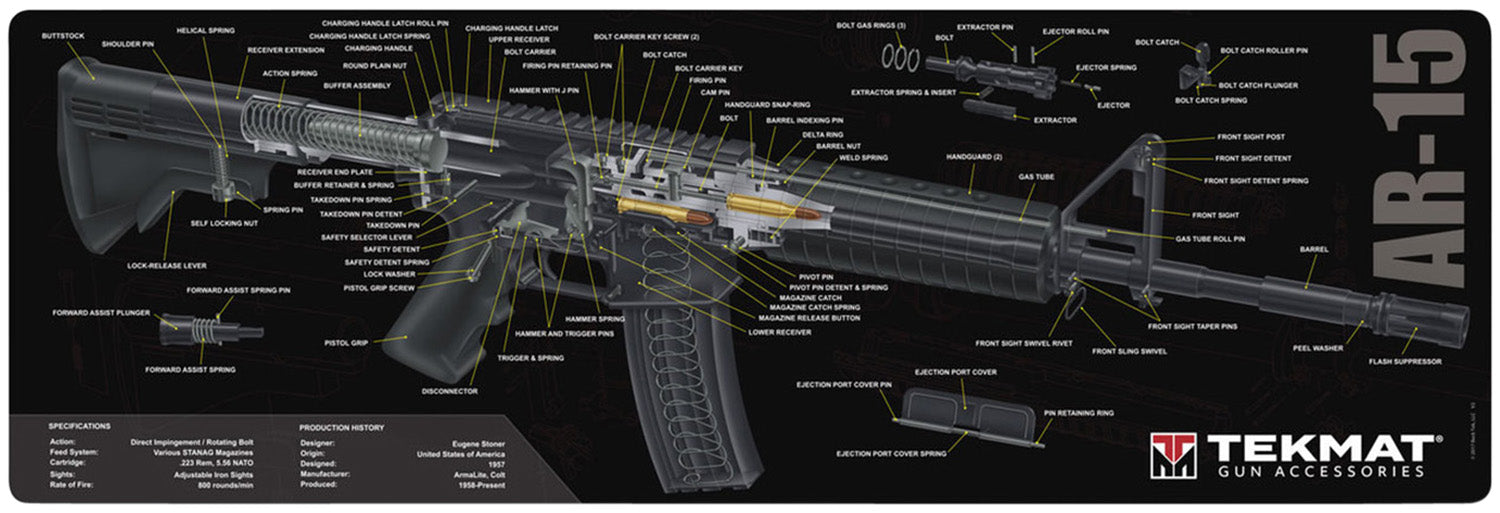 TekMat AR-15 3D Cutaway Gun Cleaning Mat Black/White Rubber 12"x36"