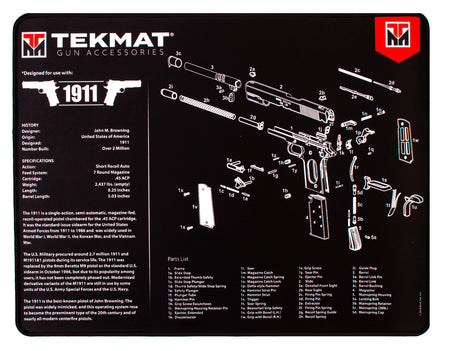 TekMat 1911 Parts Diagram Ultra 20 Gun Cleaning Mat Black/White Rubber 15"x20"