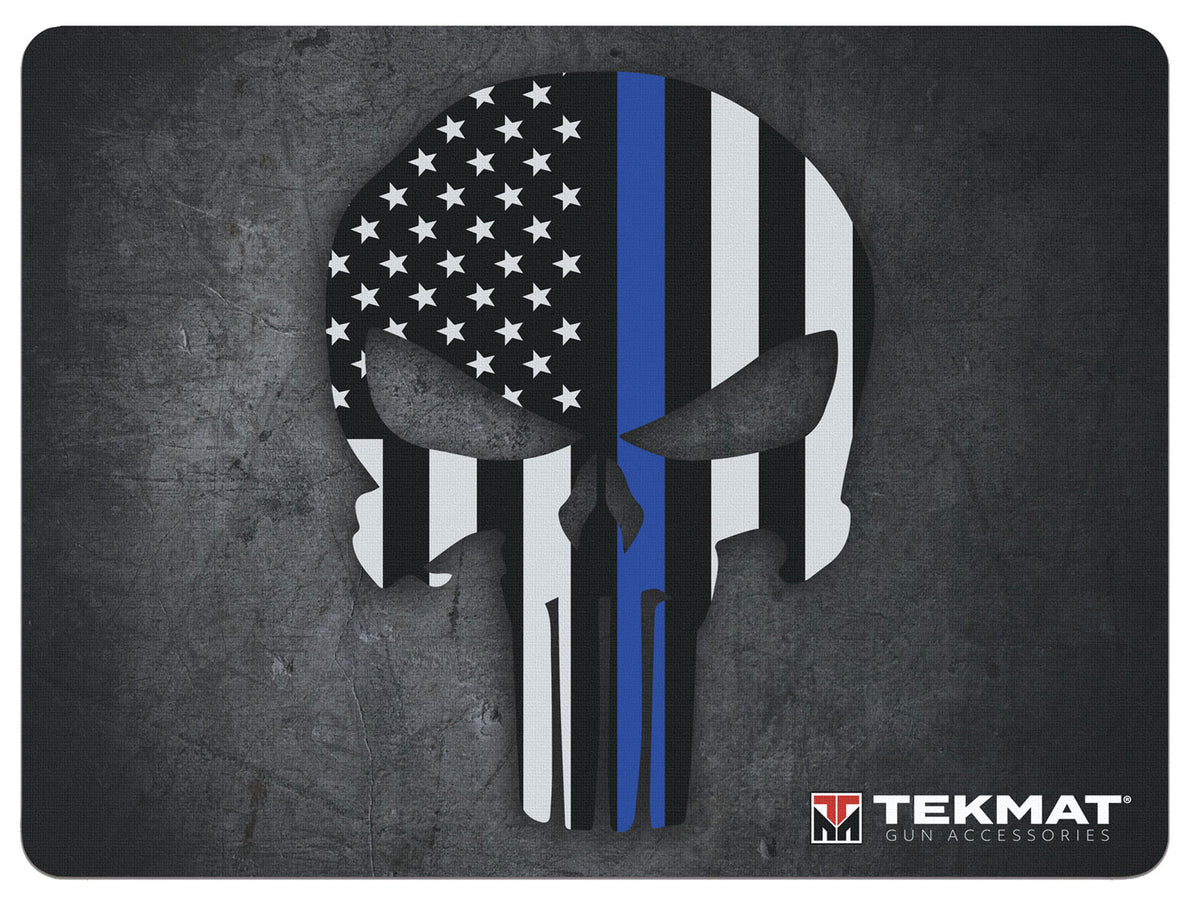 TekMat Blue Line Punisher Skull Ultra 20 Gun Cleaning Mat Black/White/Blue Rubber 15"x20"