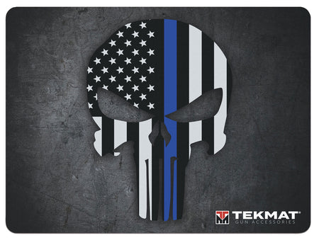 TekMat Blue Line Punisher Skull Ultra 20 Gun Cleaning Mat Black/White/Blue Rubber 15"x20"