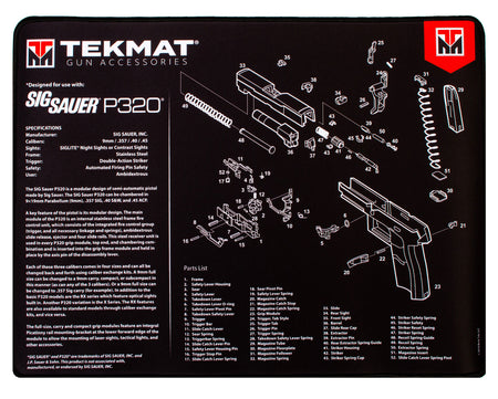 TekMat Sig Sauer P320 Parts Diagram Ultra 20 Gun Cleaning Mat Black/White Rubber 15"x20"