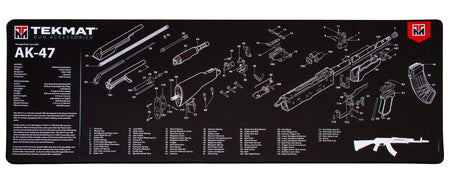 TekMat AK-47 Parts Diagram Ultra 44 Gun Cleaning Mat Black/White Rubber 15"x44"