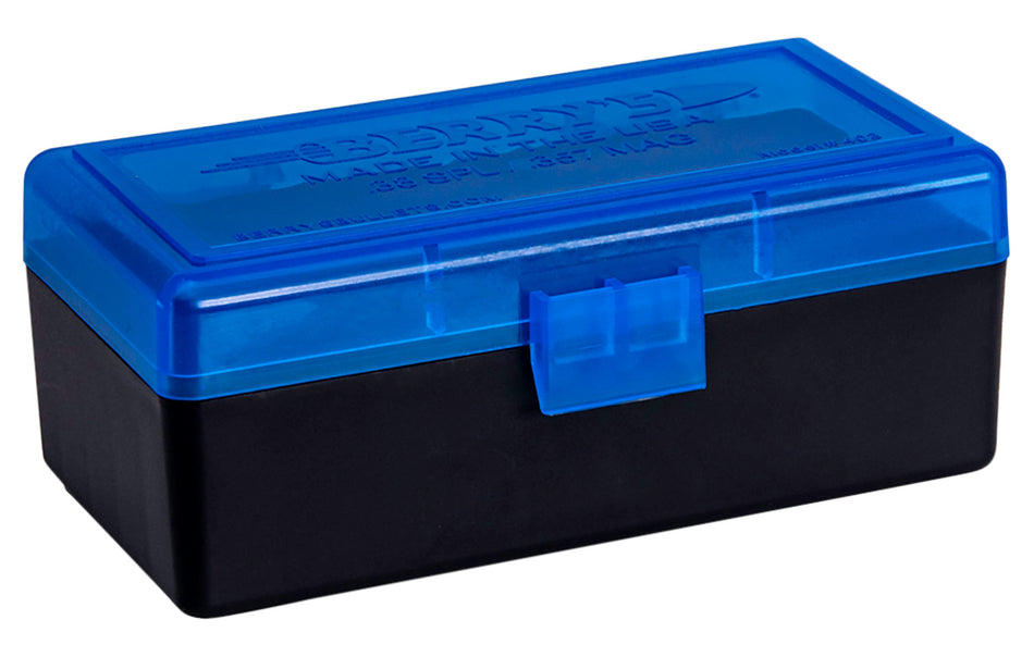 Berry's 36713 Ammo Box 38 Special/357 Mag Blue/Black Polypropylene 50 Round