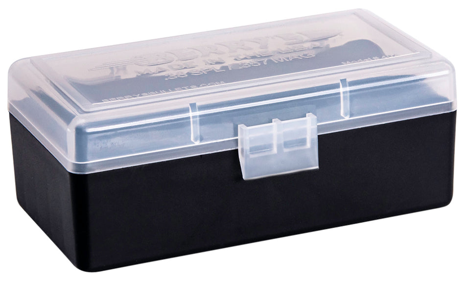 Berry's 61687 Ammo Box 38 Special/357 Mag Clear/Black Polypropylene 50 Round