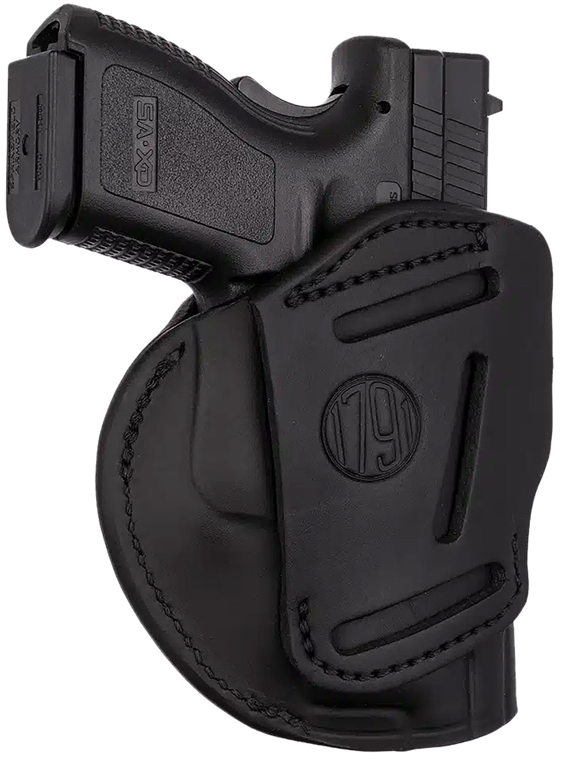 1791 Gunleather 4-Way IWB/OWB Size 05 Stealth Black Leather Belt Clip Holster Fits S&W M&P Springfield XD Glock 17 HK VP9 Left Hand