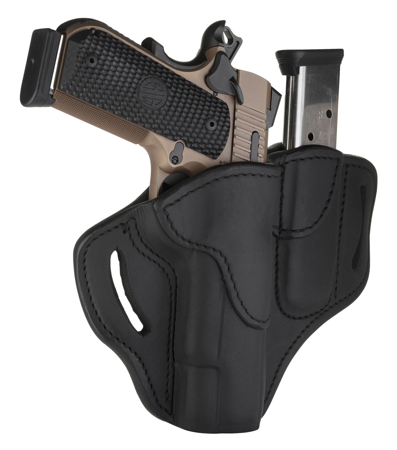 1791 Gunleather BH1M1 Combo OWB Size 01 Stealth Black Leather Belt Slide Holster with Mag Pouch Fits 4-5 Inch 1911 Right Hand