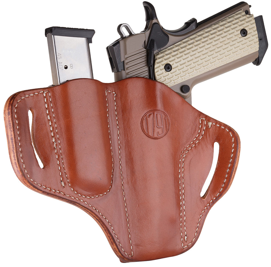 1791 Gunleather BH1M1 Combo OWB Size 01 Classic Brown Leather Belt Slide Holster with Mag Pouch Fits 4-5 Inch 1911 Right Hand