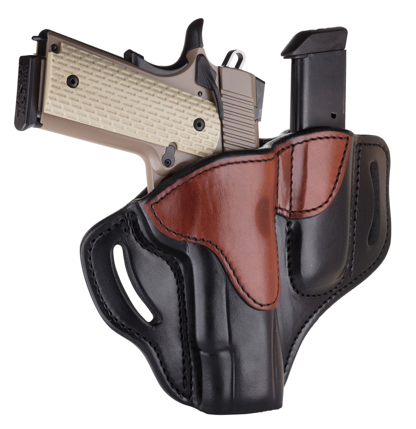 1791 Gunleather BH1M1 Combo OWB Size 01 Black/Brown Leather Belt Slide Holster with Mag Pouch Fits 4-5 Inch 1911 Right Hand