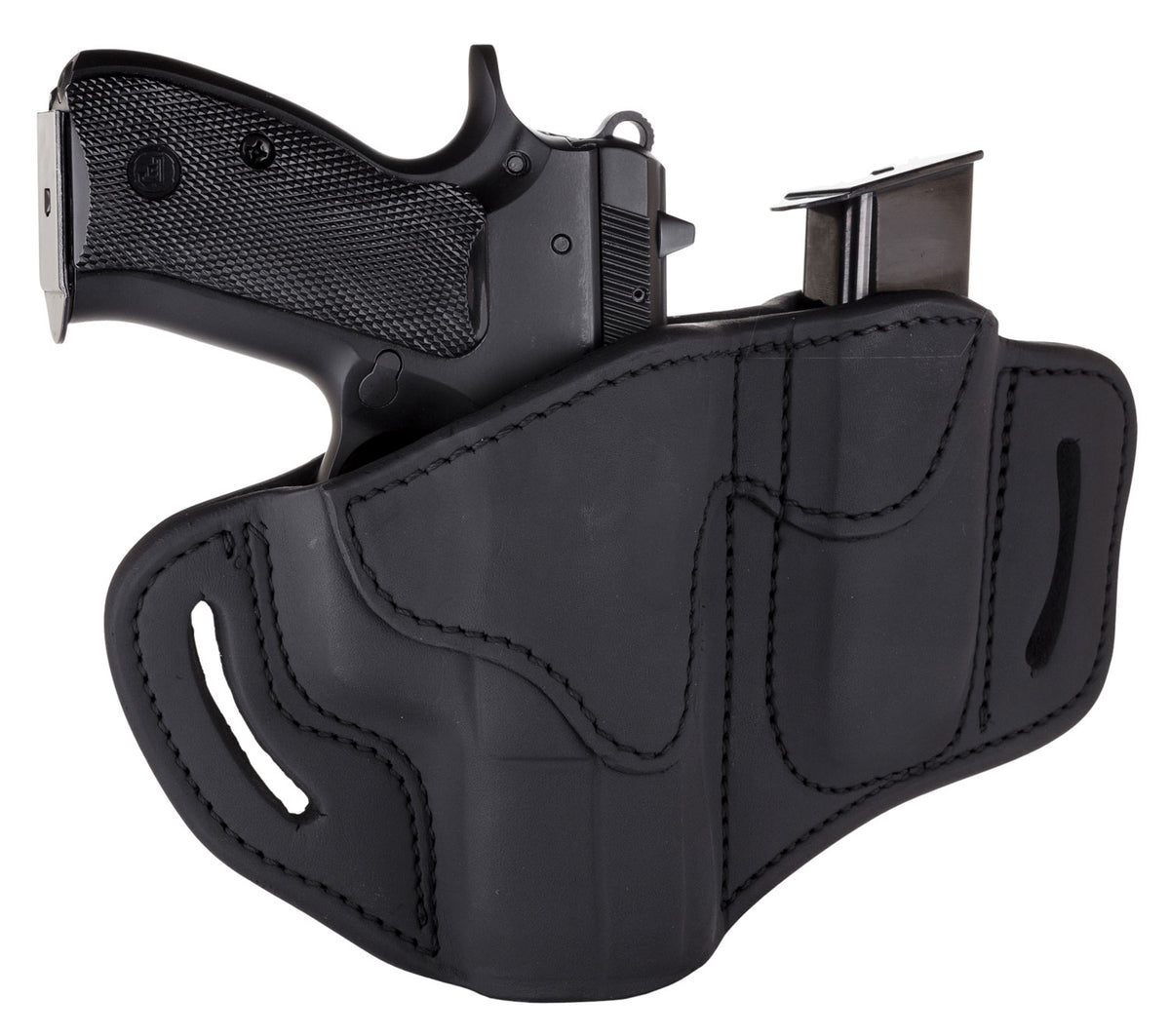 1791 Gunleather BH2.1M1.2 Combo OWB Stealth Black Leather Belt Slide Holster with Mag Pouch Fits S&W M&P Shield Springfield XD Glock 17 Right Hand