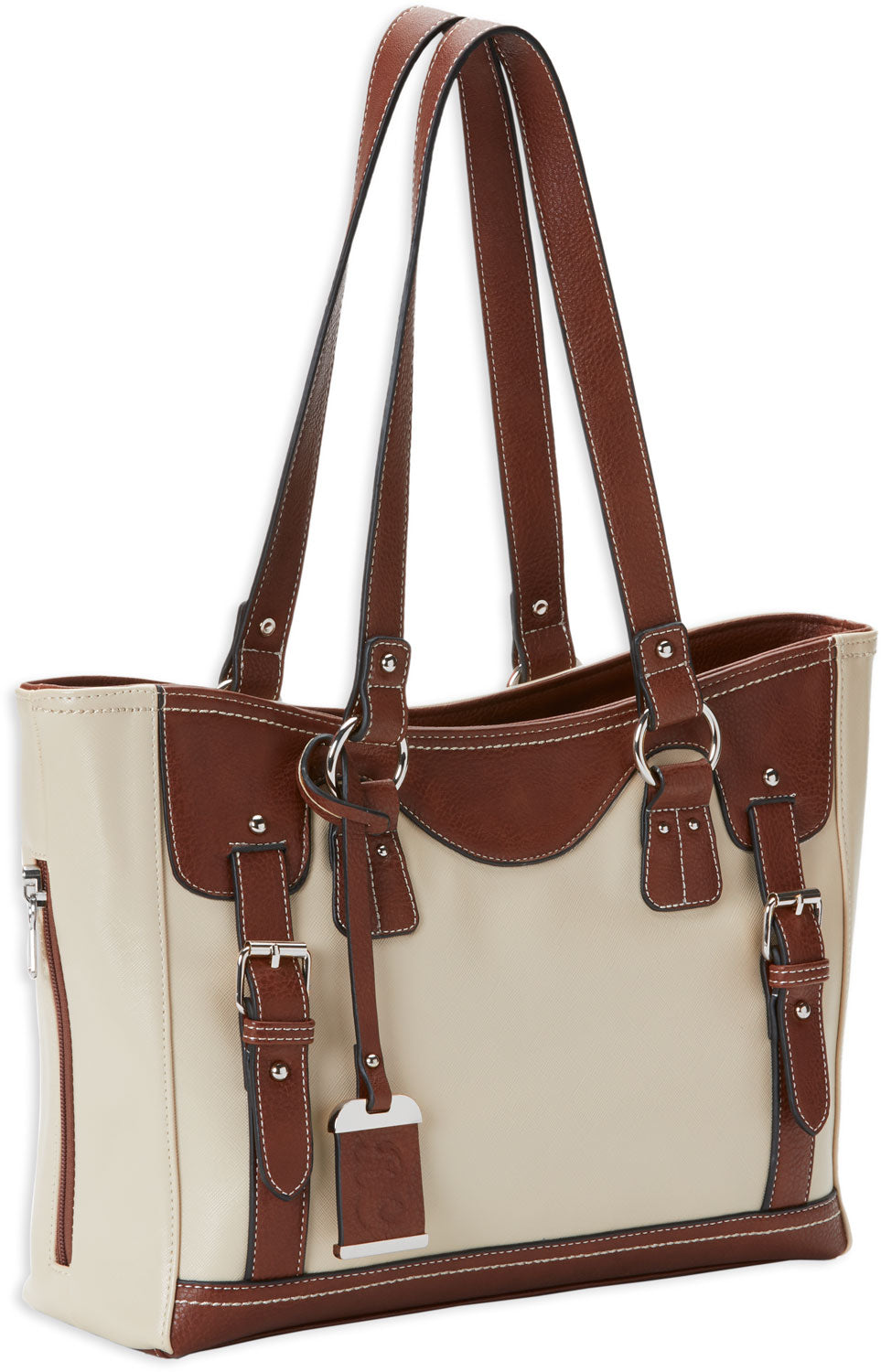 Bulldog BDP052 Tote Concealed Carry Purse with Holster Sand with Stone Trim Leather for Small Autos and Revolvers Right Hand