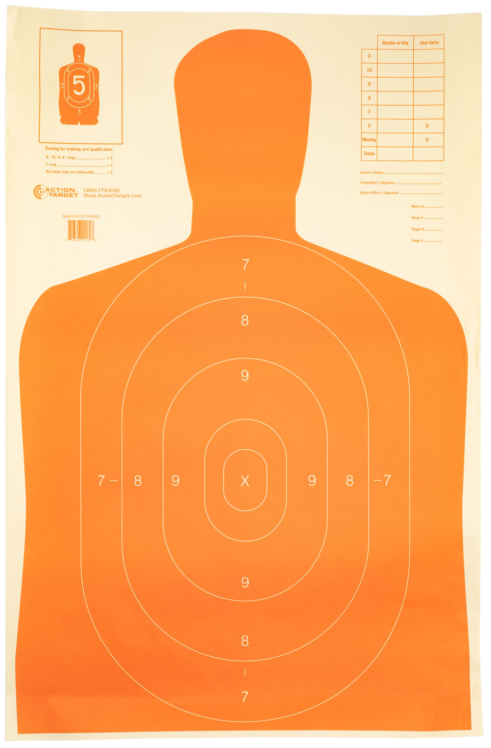 Action Target B27EORANGE B-27 Economy Qualification Silhouette Hanging Paper Target 23" x 35" Orange 100 Per Box