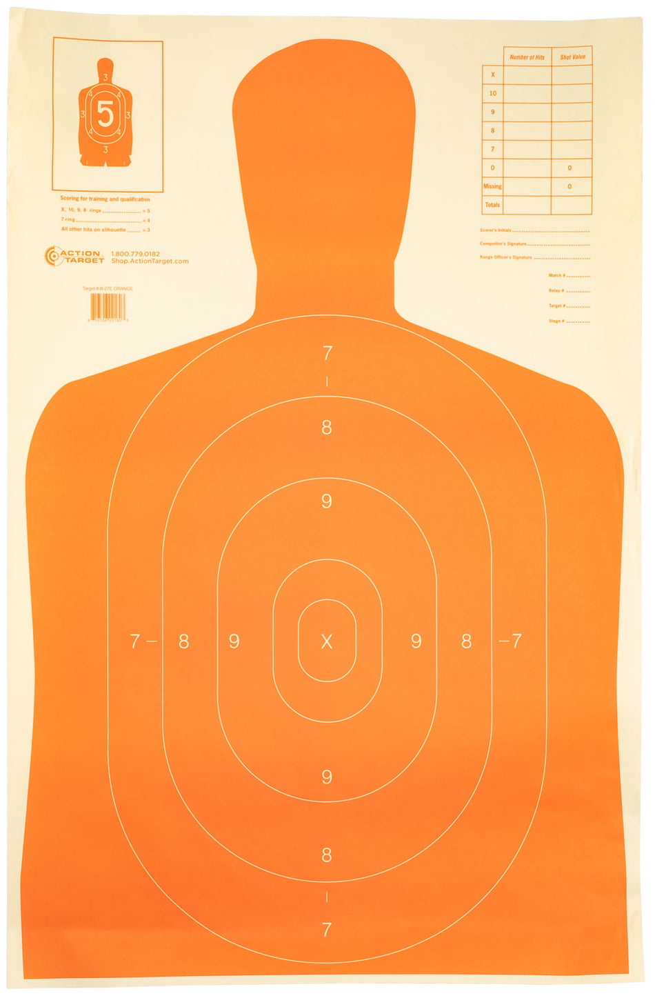 Action Target B27EORANGE B-27 Economy Qualification Silhouette Hanging Paper Target 23" x 35" Orange 100 Per Box