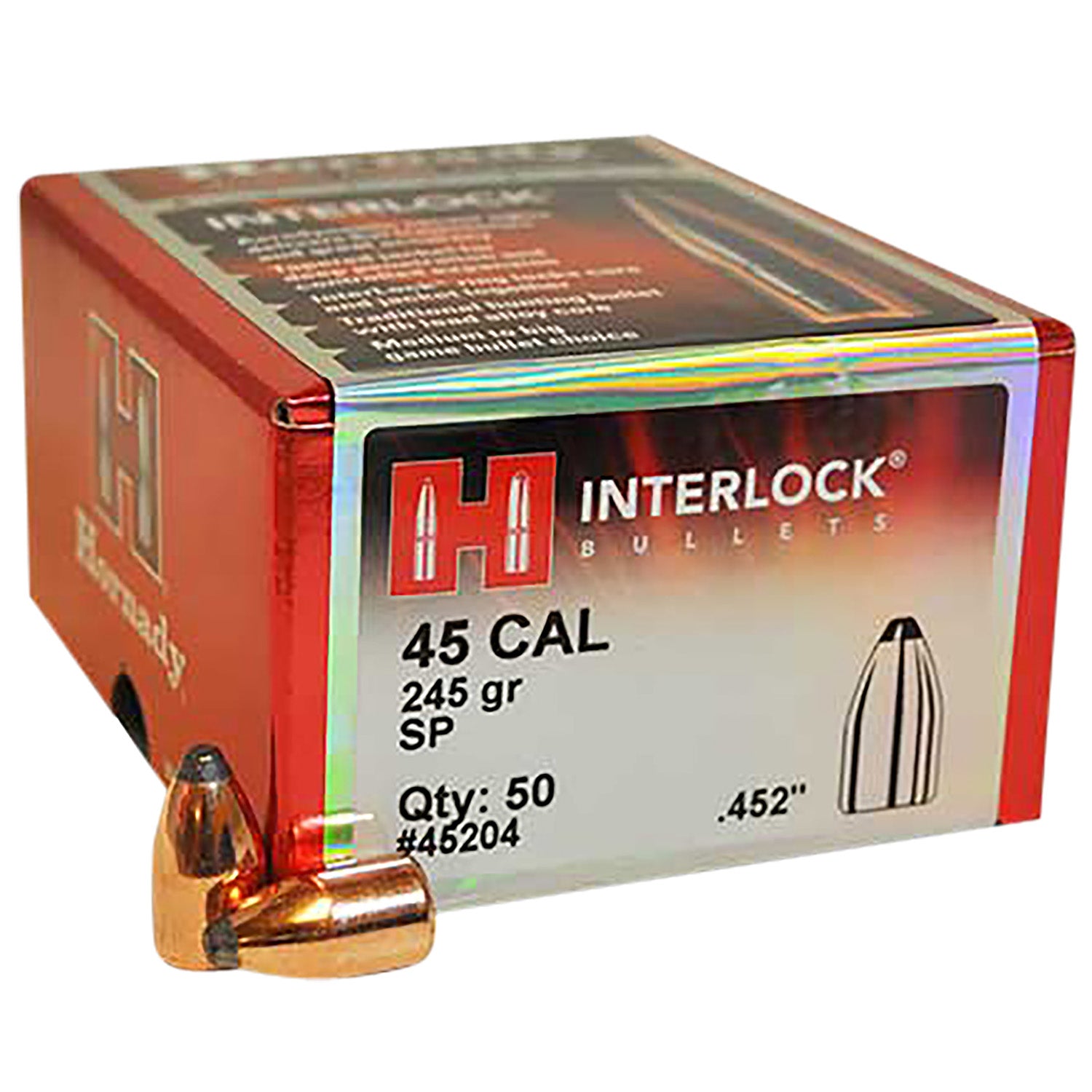 Hornady 45 Cal .452 245 gr InterLock Spire Point Reloading Bullets 50/Box