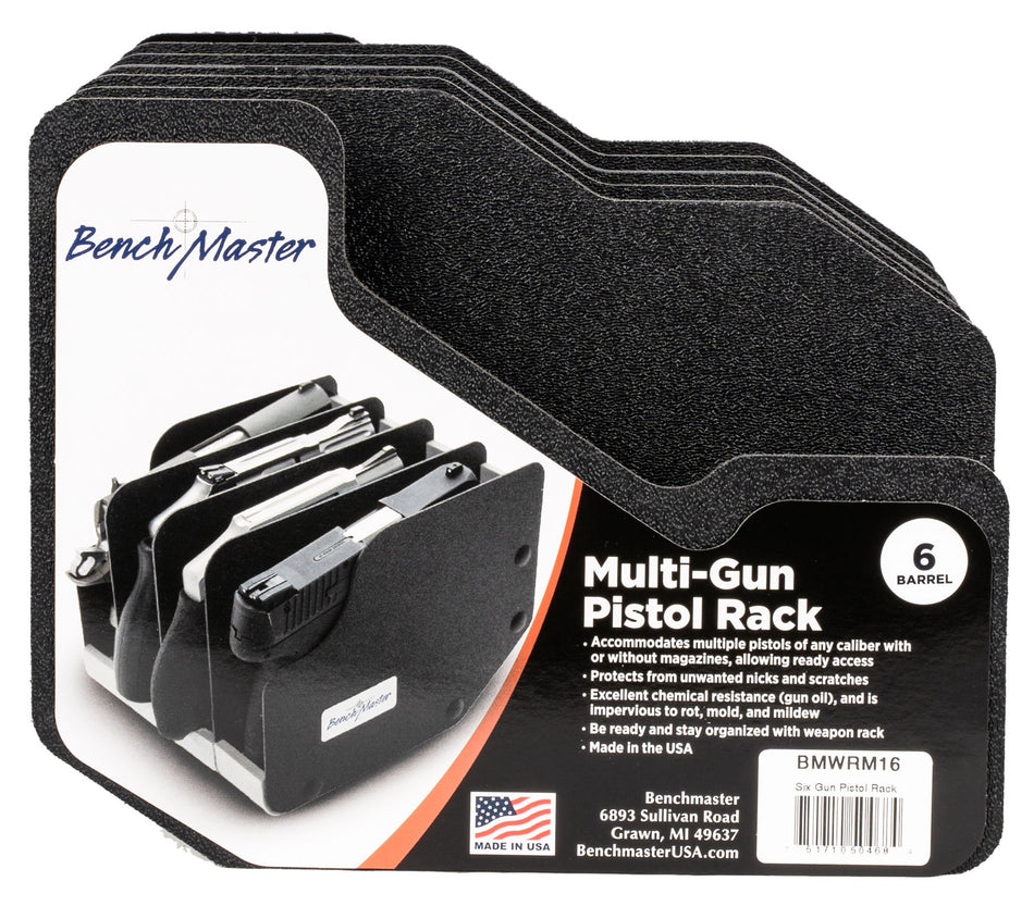 BenchMaster BMWRM16 WeaponRac 6-Pistol Kydex Rack with Antimicrobial Foam, Black