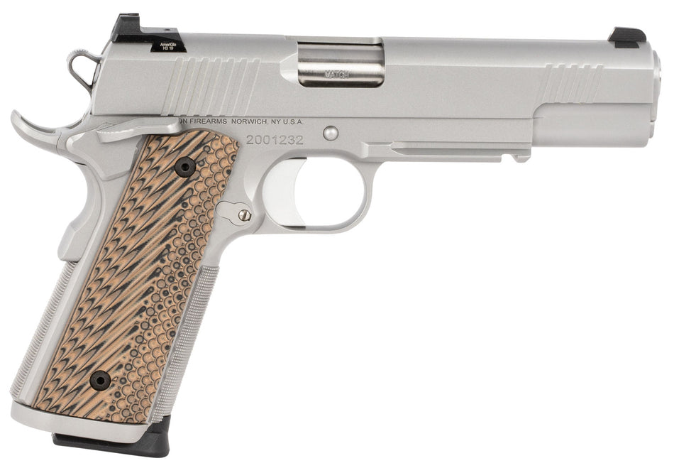 Dan Wesson 01807 Specialist 9mm Luger 10+1 5" Stainless Steel Barrel, Bead Blasted Serrated Stainless Steel Slide & Frame w/Beavertail & Picatinny Rail, Black/Brown G10 Grip, Ambidextrous
