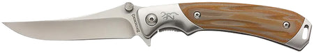 Browning Wicked Wing Folding Knife 3.50" Trailing Point 7Cr17MoV SS Satin Blade Amber G10 Handle