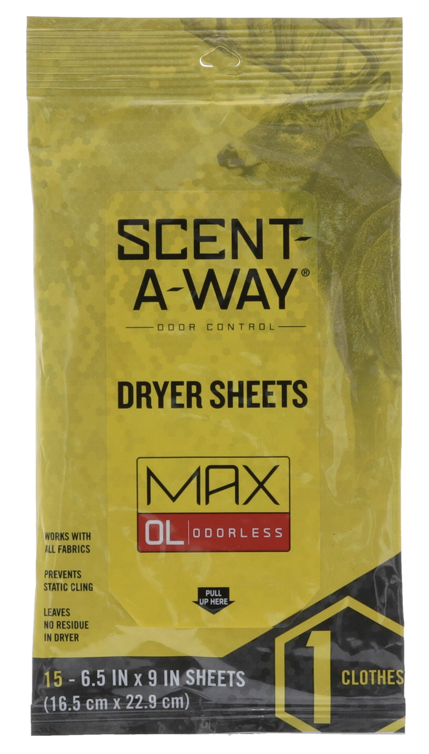 Scent-A-Way 07707 Max Odorless Dryer Sheets Odor Eliminator 15 Per Package