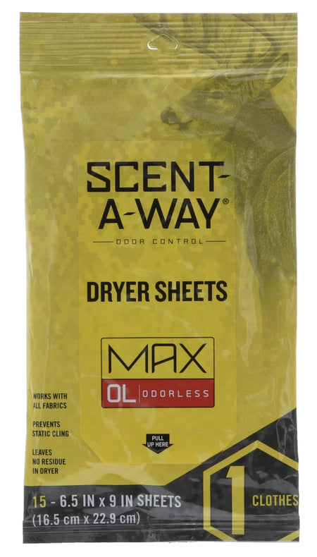 Scent-A-Way 07707 Max Odorless Dryer Sheets Odor Eliminator 15 Per Package