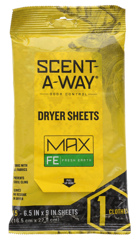 Scent-A-Way 07708 Max Fresh Earth Dryer Sheets Odor Eliminator 15 Per Package