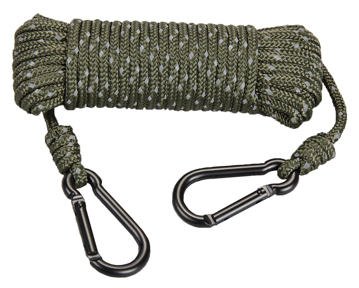 Hunters Specialties 00775 Reflective Rope Olive Drab 30 Feet with Carabiner Clips