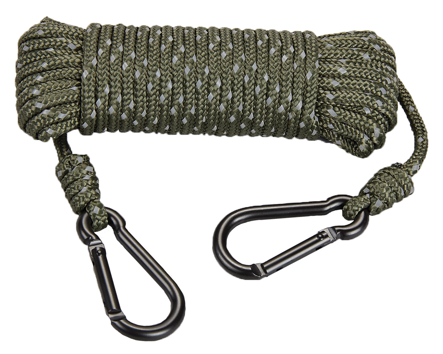 Hunters Specialties 00775 Reflective Rope Olive Drab 30 Feet with Carabiner Clips
