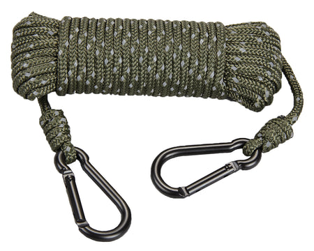 Hunters Specialties 00775 Reflective Rope Olive Drab 30 Feet with Carabiner Clips