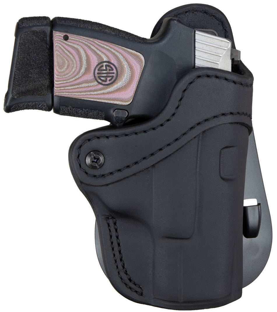 1791 Gunleather BH2.1 Optic Ready OWB Size 2.1 Stealth Black Leather Paddle Holster for Glock 17/S&W Shield/Springfield XD, Right Hand