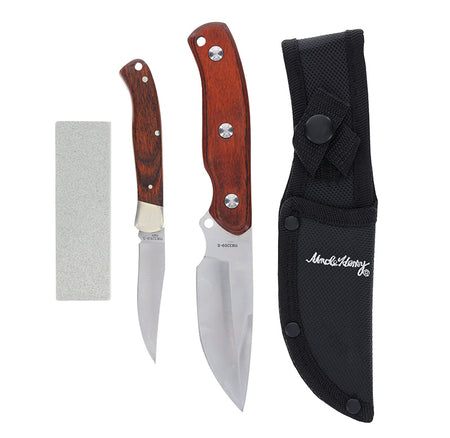 Uncle Henry Fixed Blade and Folder Knife Set Parka Wood Handle with Sharpening Stone