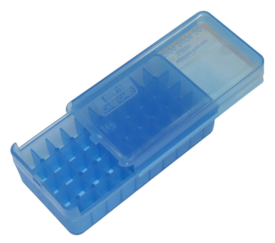MTM Case-Gard P50SS4524 Side-Slide Ammo Box Multi-Caliber Pistol Clear Blue Plastic 50rd
