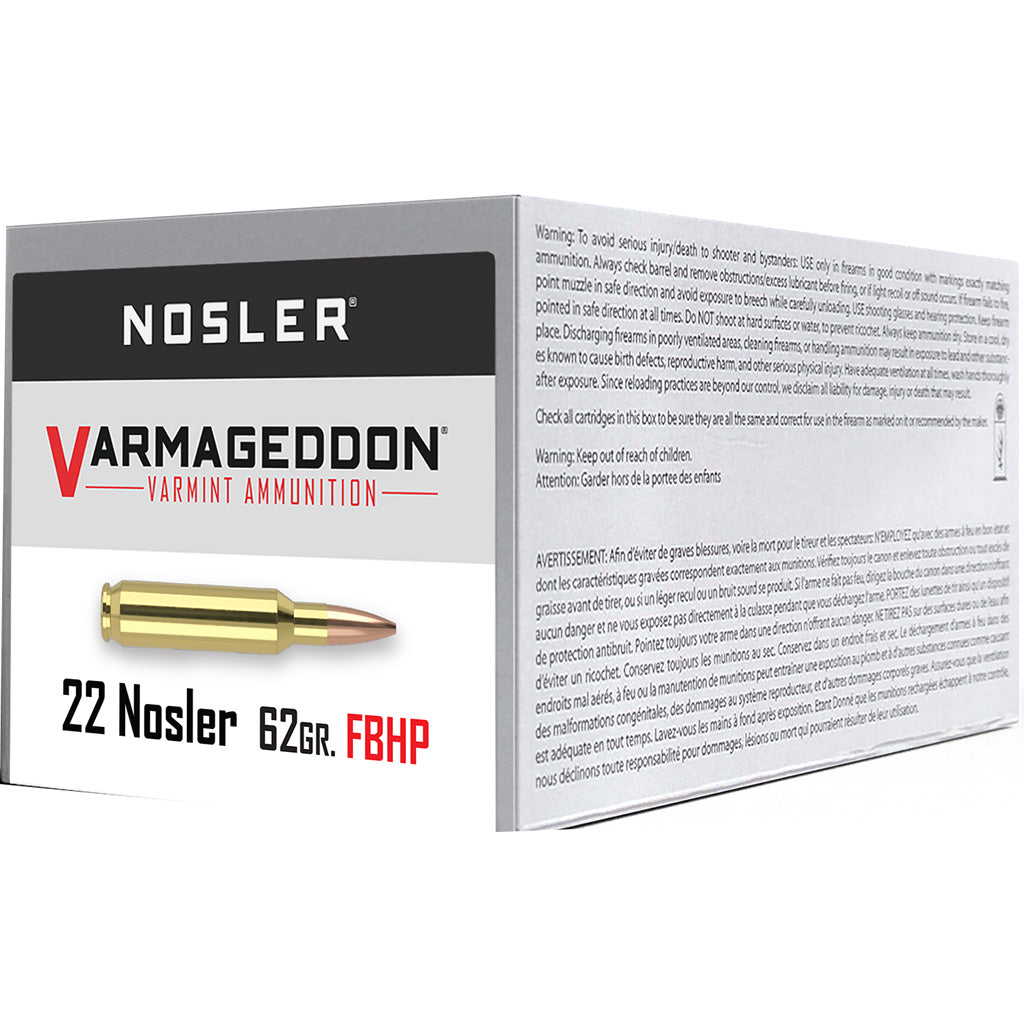 Nosler 65180 Varmageddon Flat Base Hollow Point  62 Grain .22 Nosler