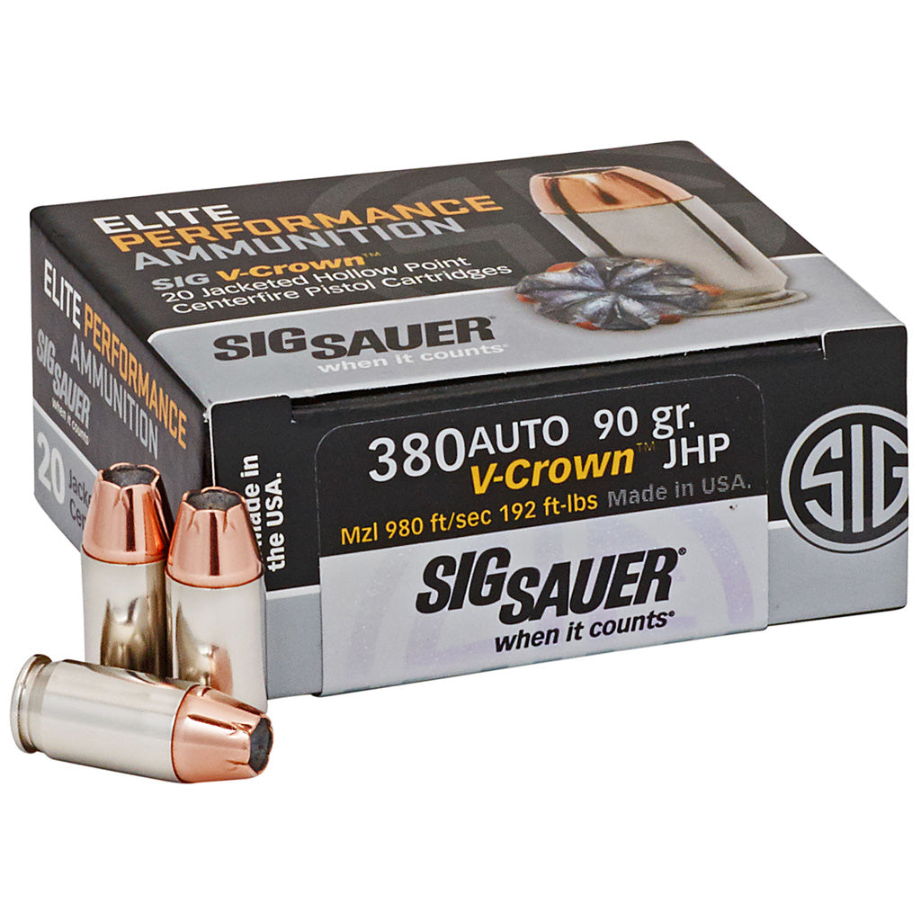 Sig Sauer E380A150 Elite Performance V Crown Jacketed Hollow Point HP 90 Grain .380 ACP/Auto