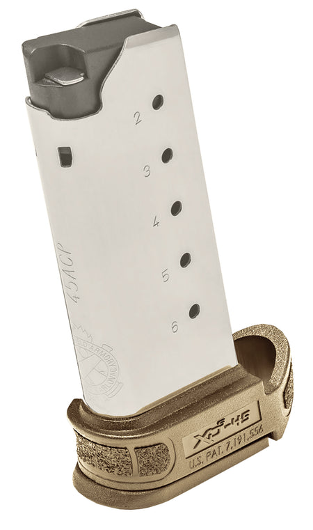 Springfield Armory XDSG5006FDE XD-S Mod2 6-Round Extended .45 ACP Stainless Steel Magazine