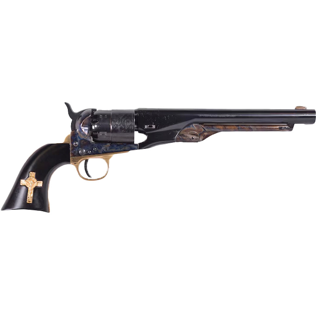 Pietta 1860 Army Hand of God Black Powder Revolver 44 Cal 8 Inch Black Walnut Grip with Cross Inlay