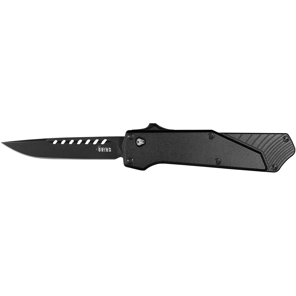 Southern Grind Arachnid OTF Knife 3.2 in. Drop Point Black Aluminum Handle